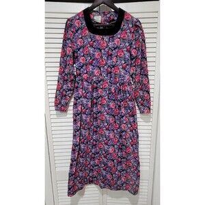 Vtg Laura Ashley Corduroy Dress Size 6 Floral Long Puff Sleeves Cottage Prairie